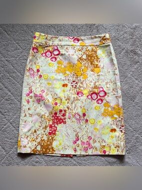 J. Crew Sunshine Peony Floral Pencil Skirt Cotton Cottage Preppy Office Sz 12